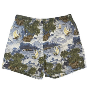 R&Y Sport L Hawaiian Sailboat Coconut Swim Trunks Lined Pockets Vintage Style